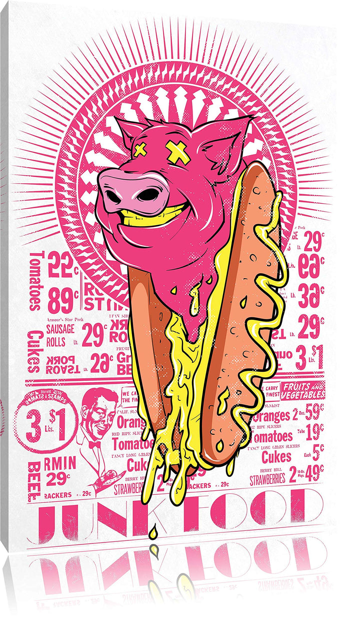Pixxprint Junk Food White Bild auf Leinwand, XXL riesige Bilder fertig gerahmt mit Keilrahmen, Kunst