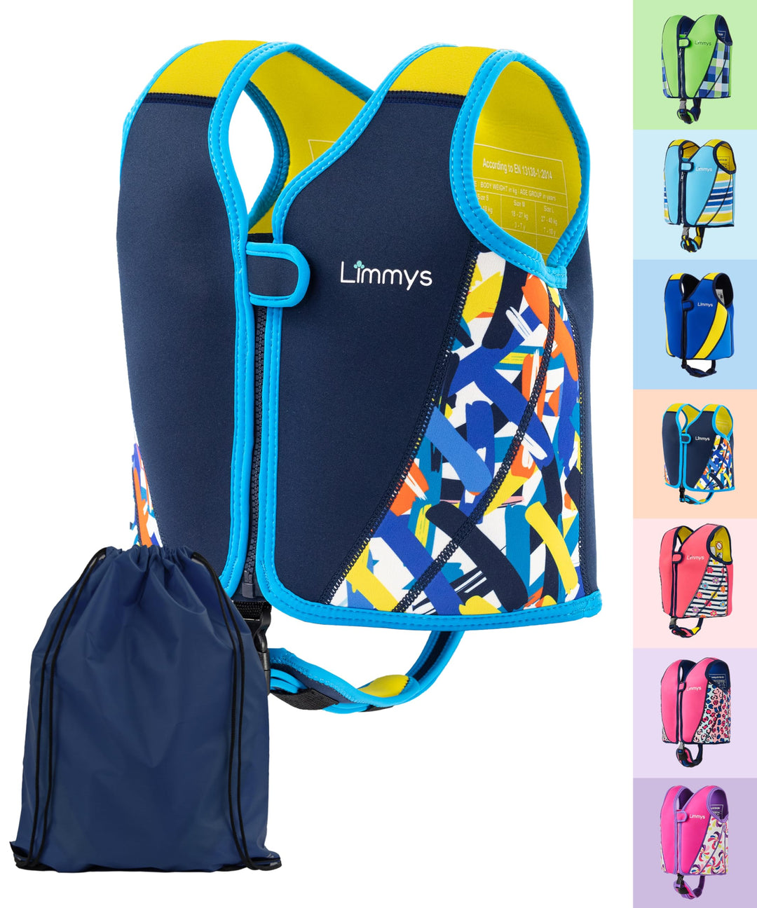 Limmys Premium Neopren Schwimmweste - Ideale Schwimmhilfe für Jungen - Extra Kordelzugtasche