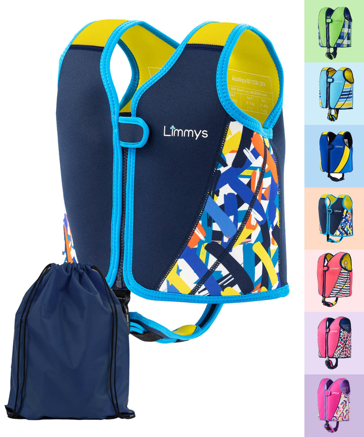 Limmys Premium Neopren Schwimmweste - Ideale Schwimmhilfe für Jungen - Extra Kordelzugtasche