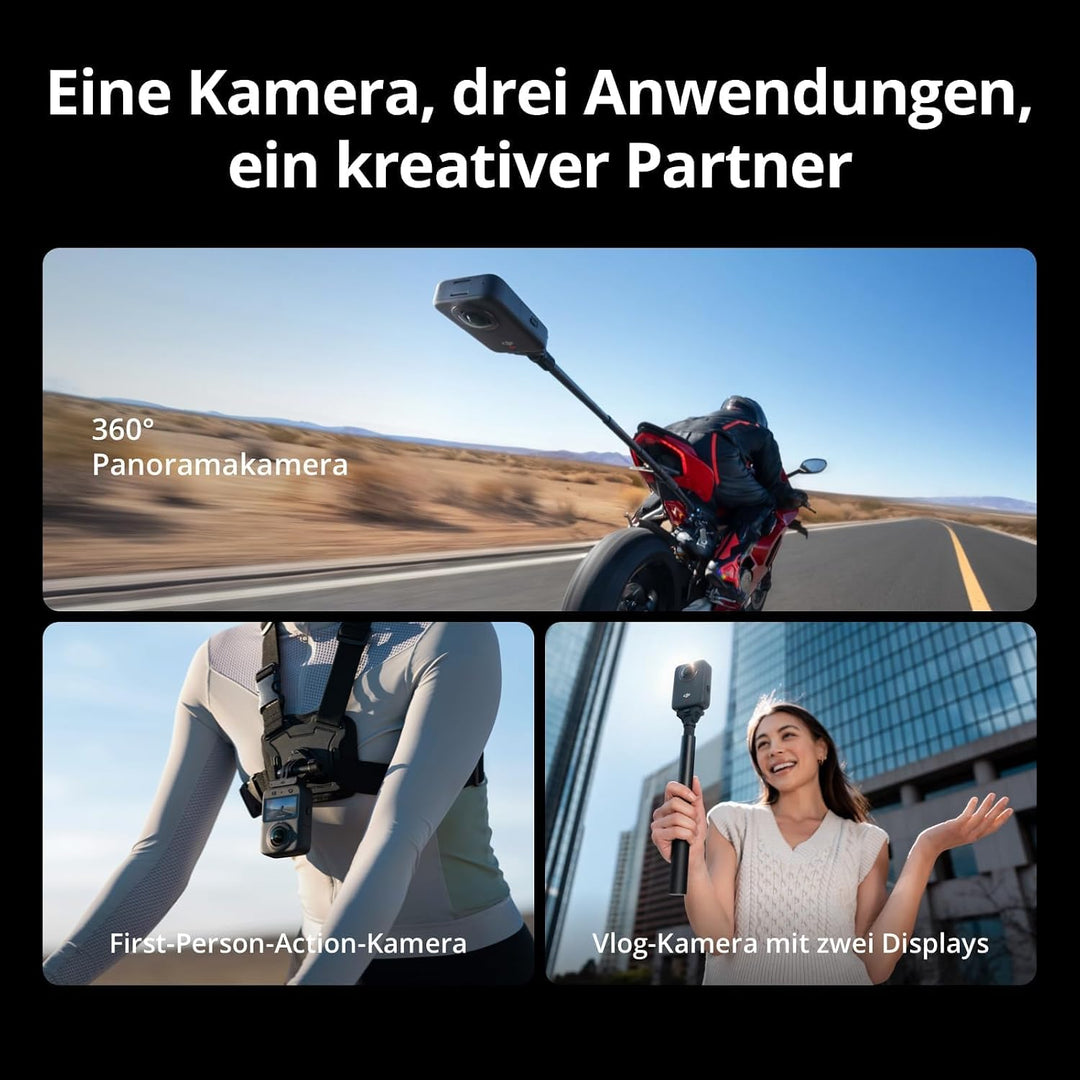 DJI Osmo 360 Essential Combo, 1,2 m unsichtbarer Selfie-Stick-Kit, 2 Akkus, Kamera 1-Zoll 360° Aufna