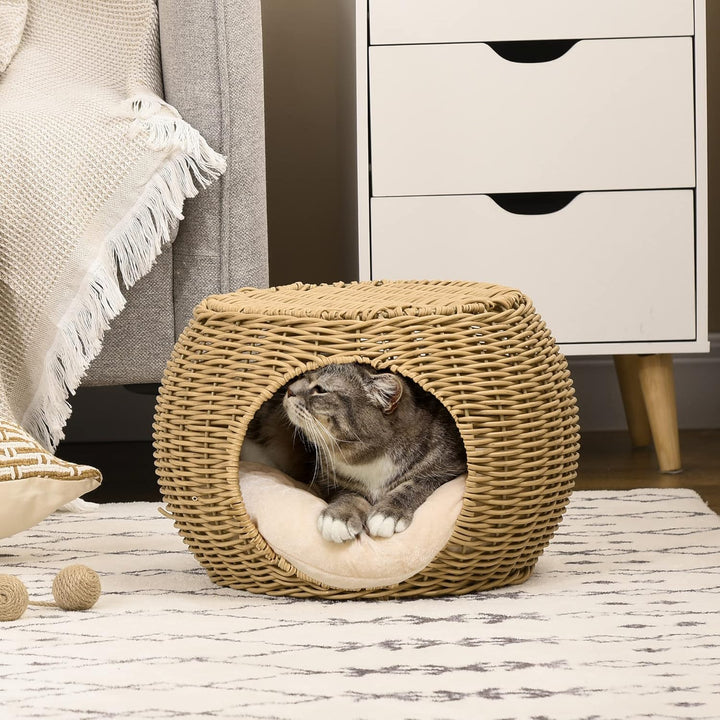 PawHut Katzenhöhle Katzenbett Katzenbett Katzenhöhle Katzenhaus aus Polyrattan Imitation Weiches Kis