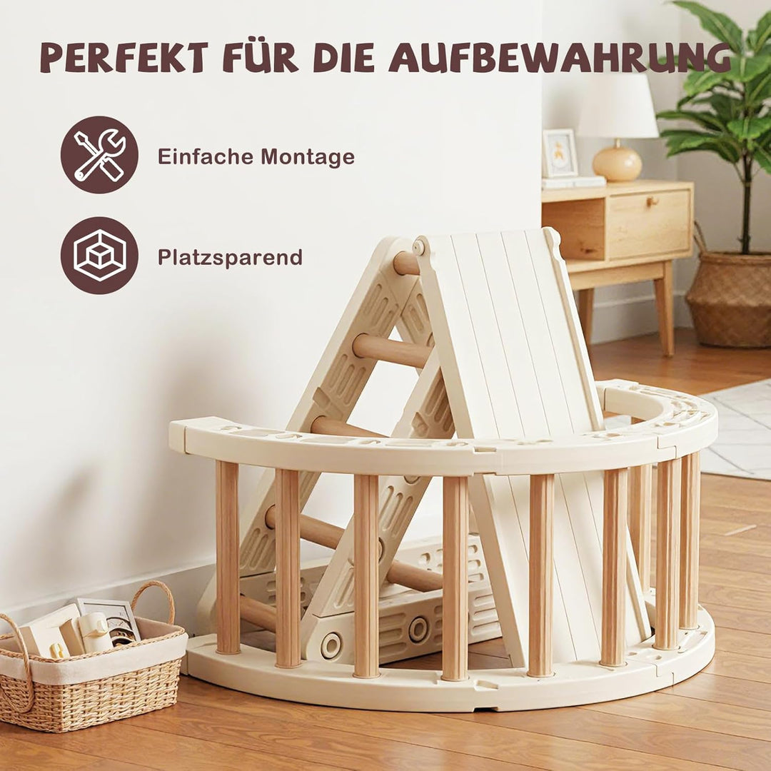 Costway 5-in-1 Klettergerüst Indoor, Kletterdreieck mit Kletterbogen & Holzdreieck & Rutsche, inkl.