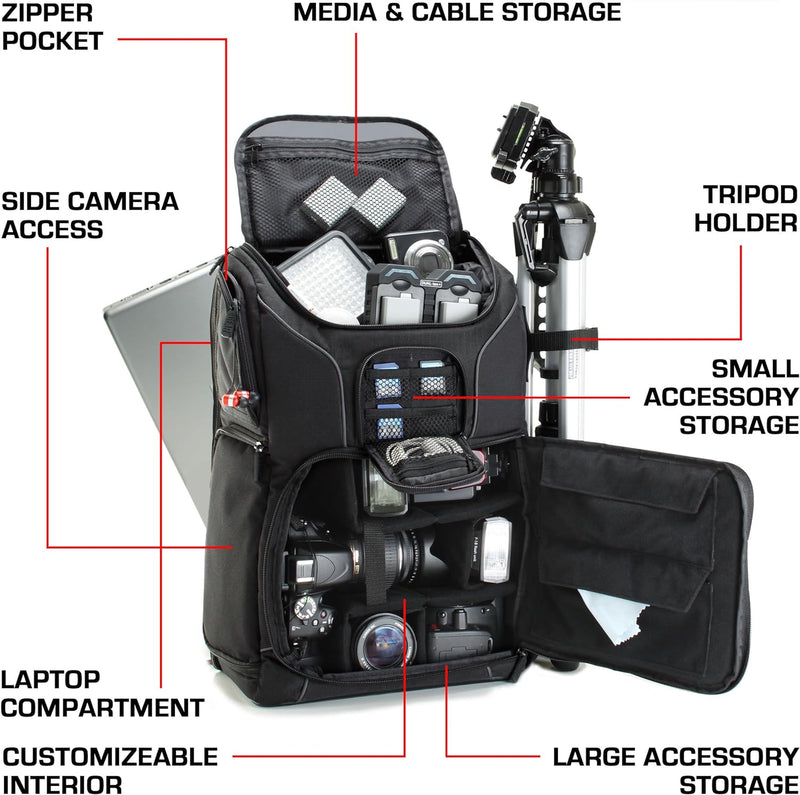 USA Gear DSLR Kamerarucksack, Foto Rucksack Anti-Shock Kameratasche mit 43,18 cm Laptop-Tasche, Wass