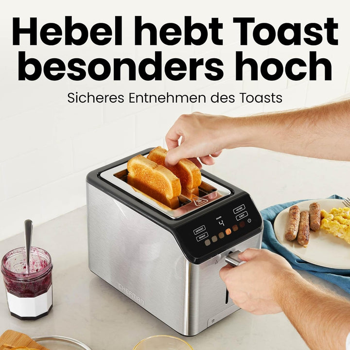 Chefman Smart Touch 2 Scheiben Digital Toaster, 6 Farbeinstellungen, Toaster Edelstahl mit extrabrei
