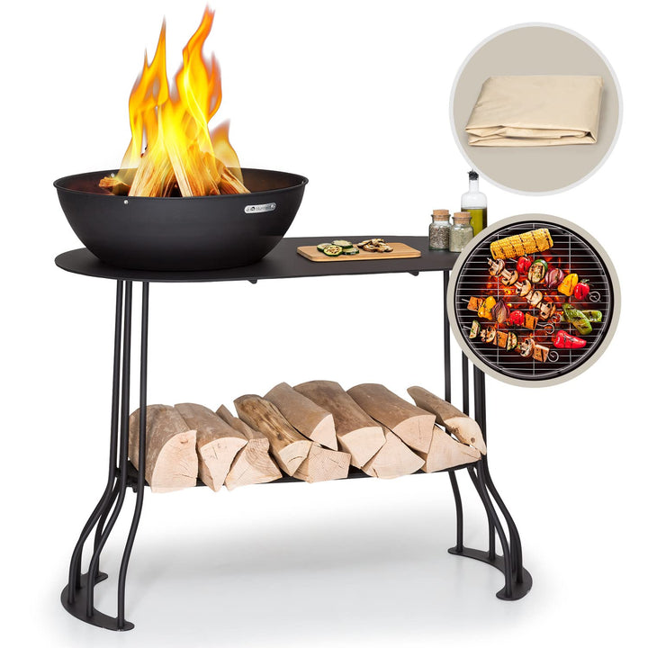 blumfeldt Feuerschale für den Garten, mit Grillrost & Abdeckung, Stahl Feuerschalen Klein, Wetterfes
