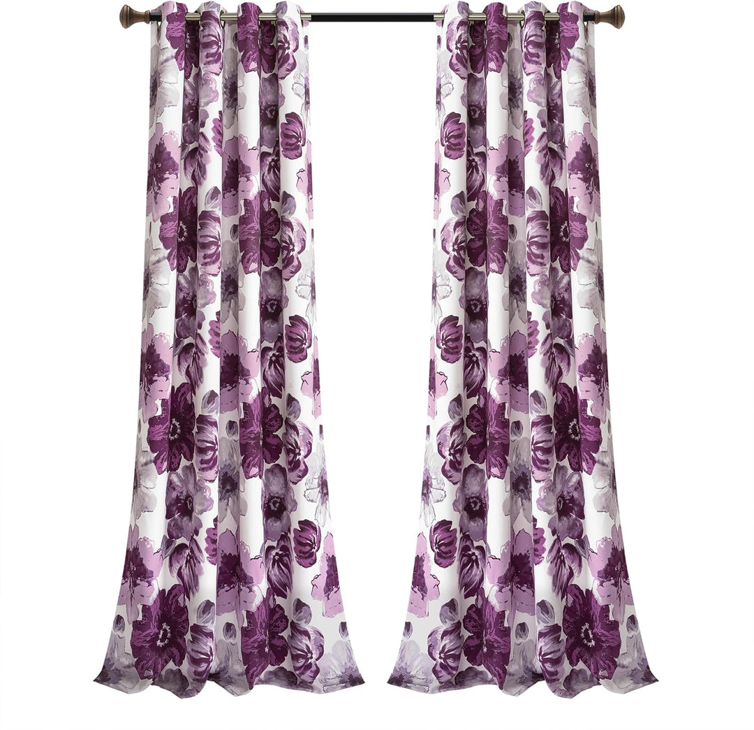 Lush Decor Leah Room Verdunkelungsvorhang für Fenster, isoliert, Blumenmuster, 132 x 240 cm, Violett