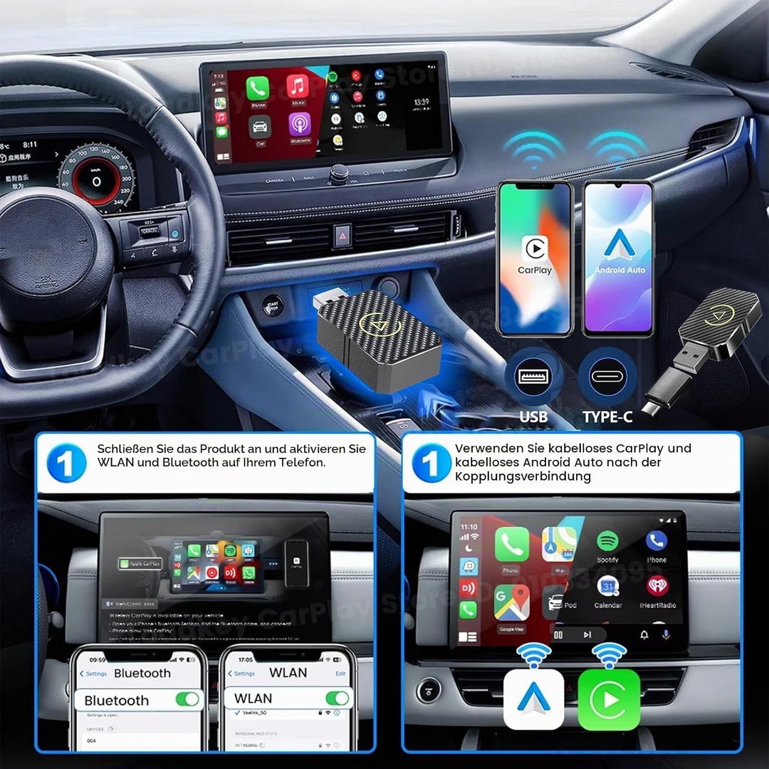 Wireless Carplay Adapter, 2025 Upgrade Wireless Android Auto Adapter,2 in 1 Kabelloses Carplay Auto