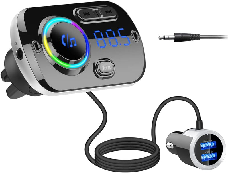 Bluetooth FM Transmitter für Autoradio,HIDOU Bluetooth 5.0 Autoradio Adapter Empfänger mit 7 Farblic