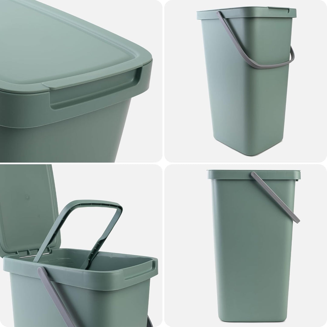 KADAX Abfallbehälter 25L, 3er Set, Abfalleimer aus Plastik mit Deckel und Griff, Mülleimer für Müllt