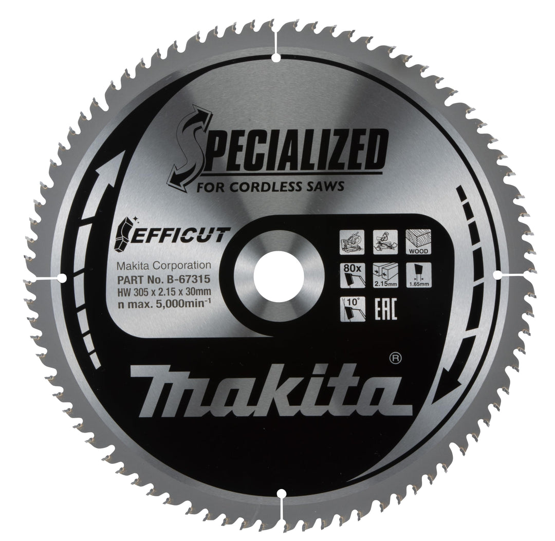 Makita Sägeblatt Efficut Holz für Akku Kapp- und Gehrungssägen (305 x 2,15 x 30 mm, 100 Zähne) B-673