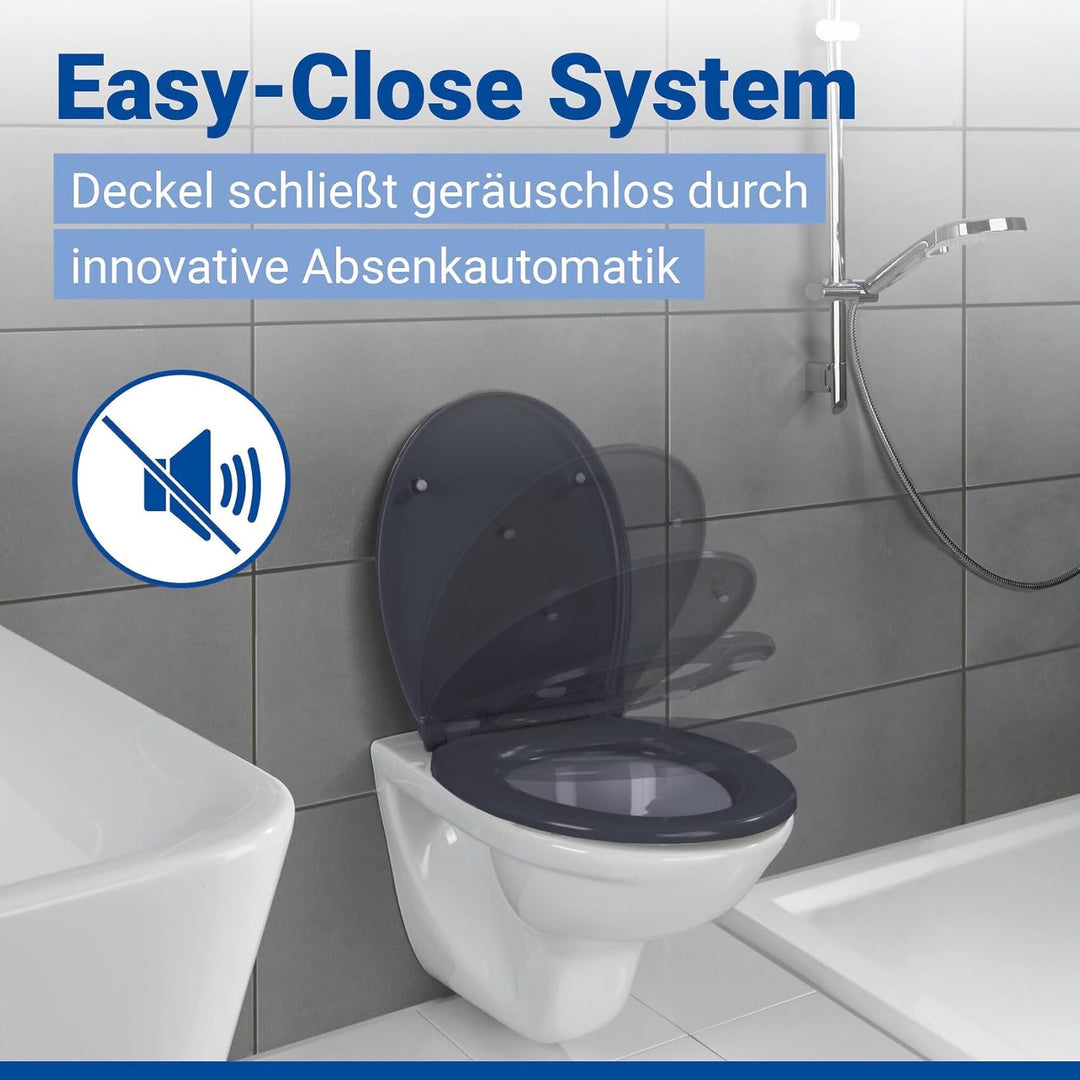 WENKO WC-Sitz Samos Grau, hygienischer Toilettensitz mit Absenkautomatik, mit Fix-Clip Hygiene-Befes