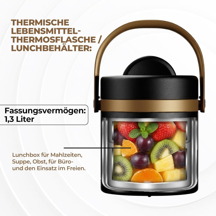 1.3L Thermobehälter aus Edelstahl | Isolierter Behälter für warme Speisen, Mahlzeiten und Suppen | I