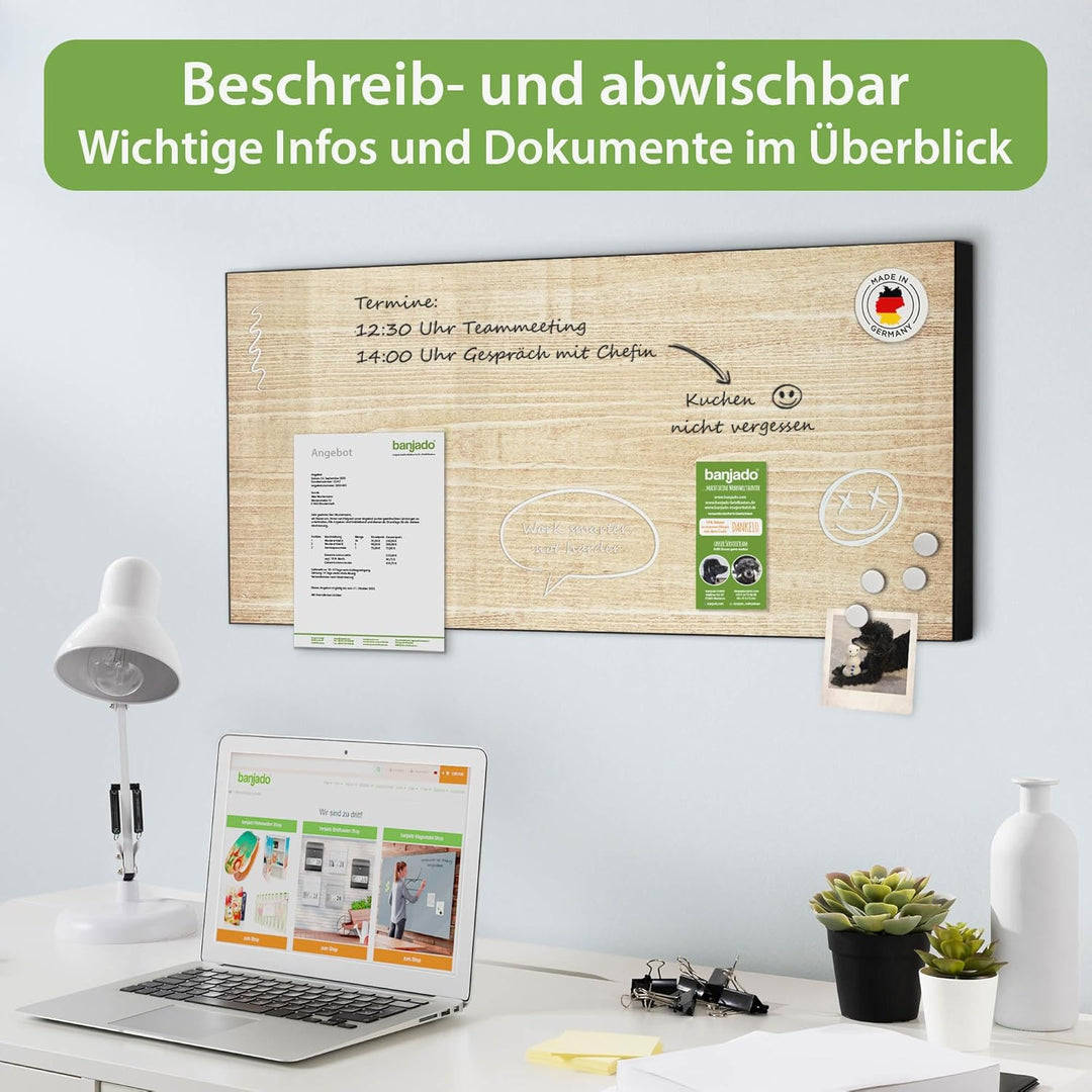 banjado Magnettafel schwarz 78 x 37cm / Magnetwand Metall/Magnetpinnwand als Memoboard/Pinnwand Magn