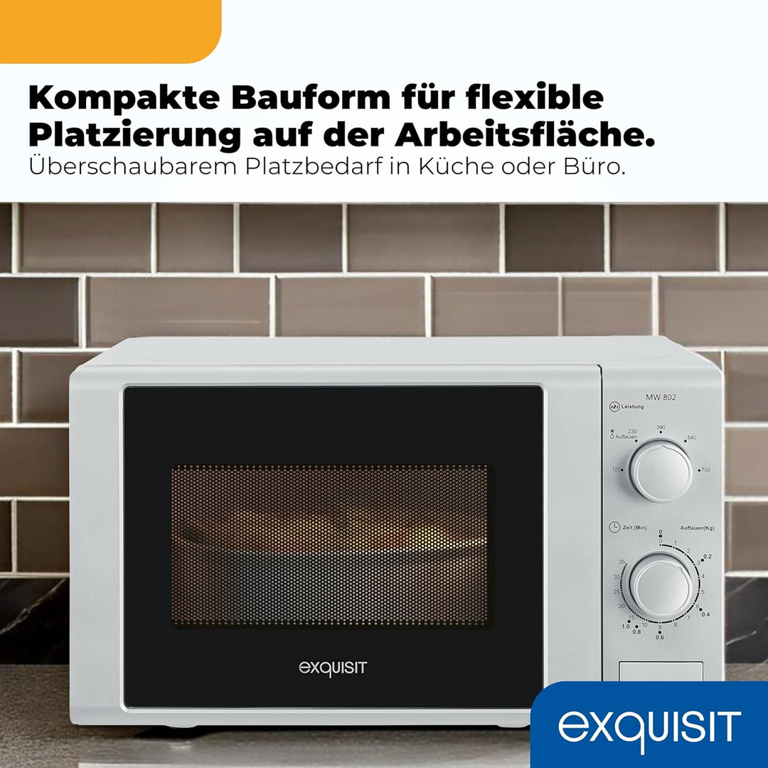 Exquisit Mikrowelle MW 802 si | 700 W Leistung | 20 L Garrraum | 5 Leistungsstufen | Timer | Drehtel