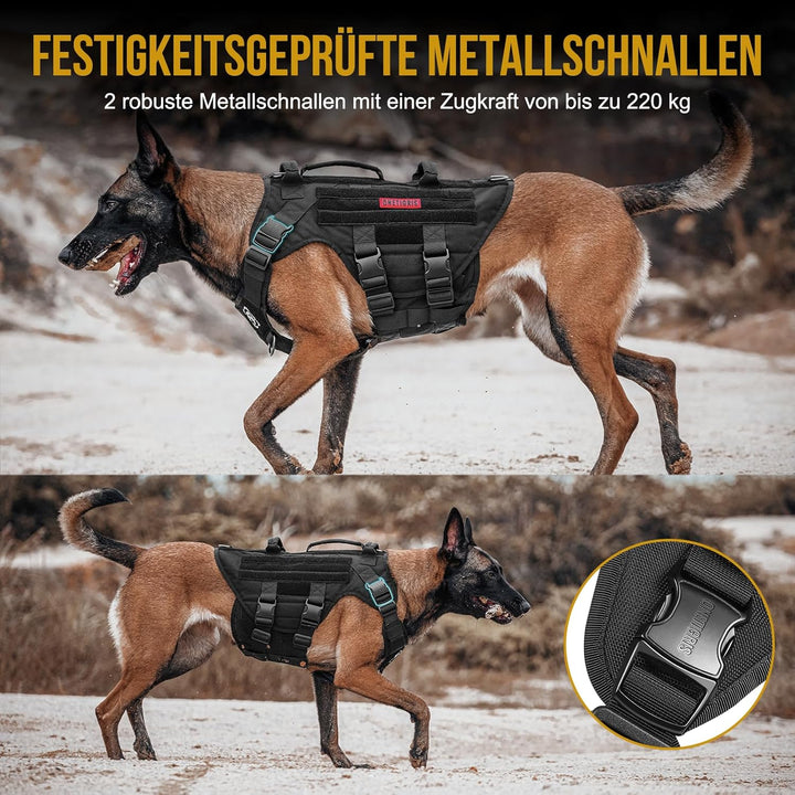 OneTigris Hundegeschirr, X Destroyer Taktisches Geschirr Hund 3 Griffe Heavy Duty Hundeweste mit Met