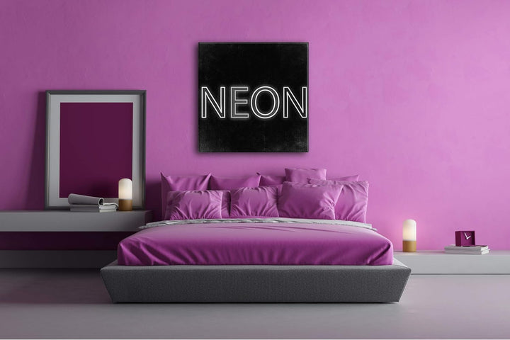 deyoli NEON Schriftzug Format: 70x70 Effekt: Schwarz&Weiss als Leinwandbild, Motiv auf Echtholzrahme
