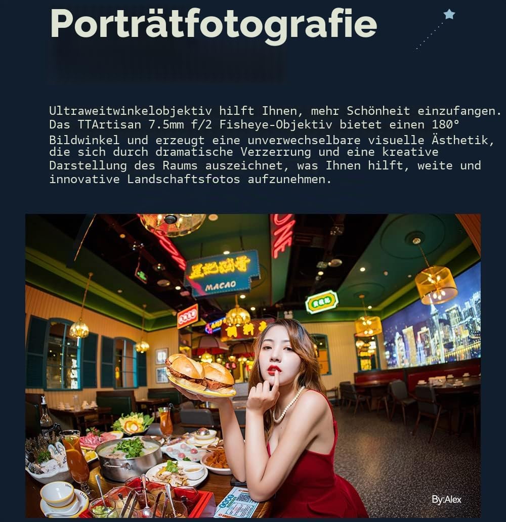 TT Artisan 7.5mm F2.0 APS-C Fisheye Objektiv Anschluss MFT Mount Black Ultra-Weitwinkelobjektiv mit