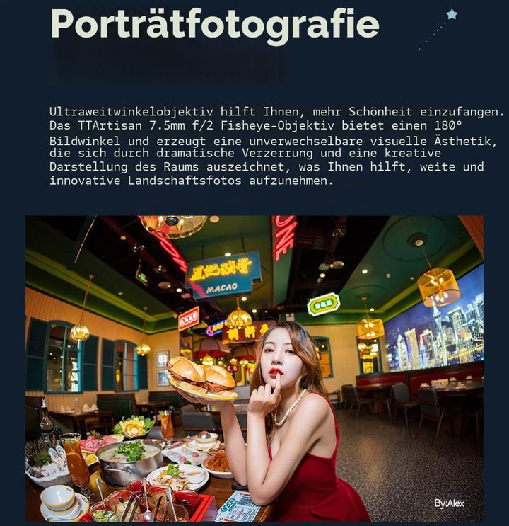 TT Artisan 7.5mm F2.0 APS-C Fisheye Objektiv Anschluss MFT Mount Black Ultra-Weitwinkelobjektiv mit