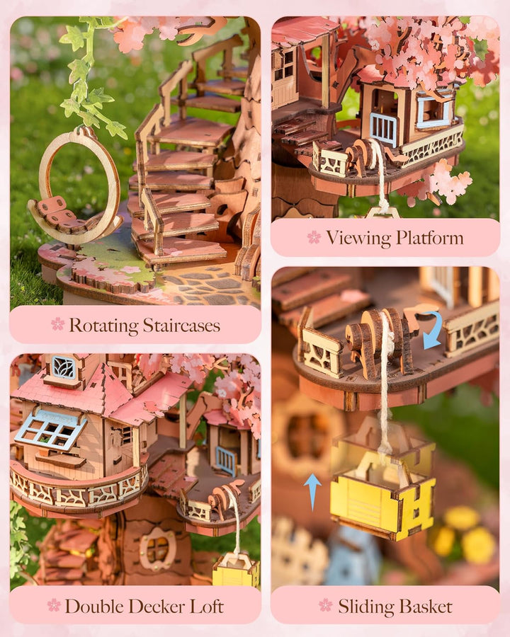 Rolife 3D Puzzle für Erwachsene Sakura Baumhaus Miniatur Modell Bausatz 3D Puzzle für Erwachsene zum