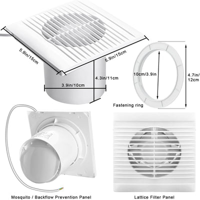 LeKaufen Badlüfter Ø 100 mm WC Lüfter mit Rückstauklappe, Abluftventilator Wandventilator Fenster Ve