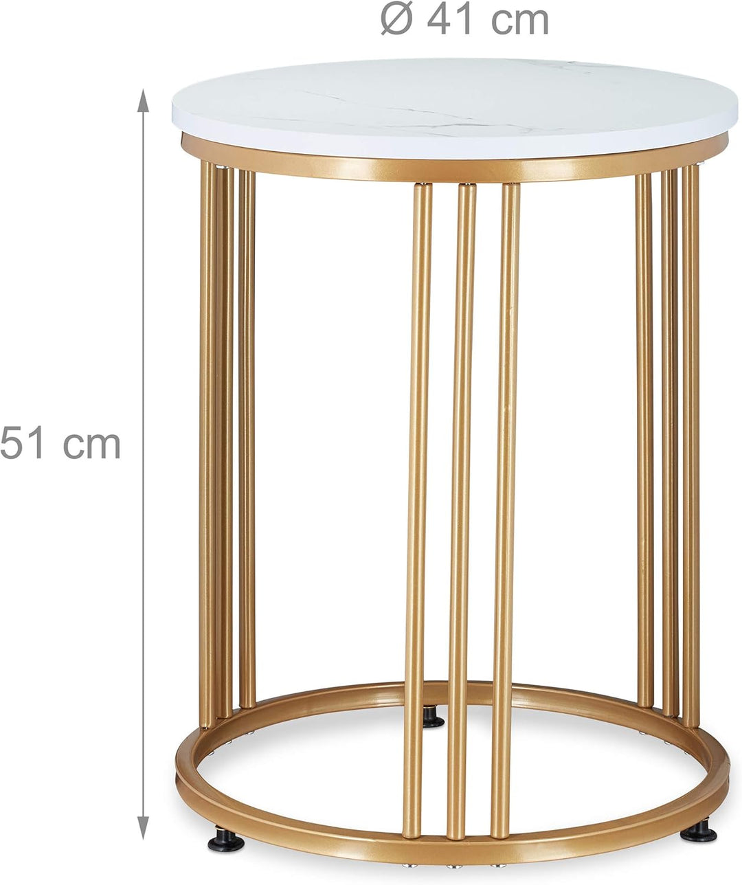 Relaxdays Beistelltisch MARMO, runder Sofatisch, Metall & MDF, weiss/Gold | für Wohnzimmer, Marmorop