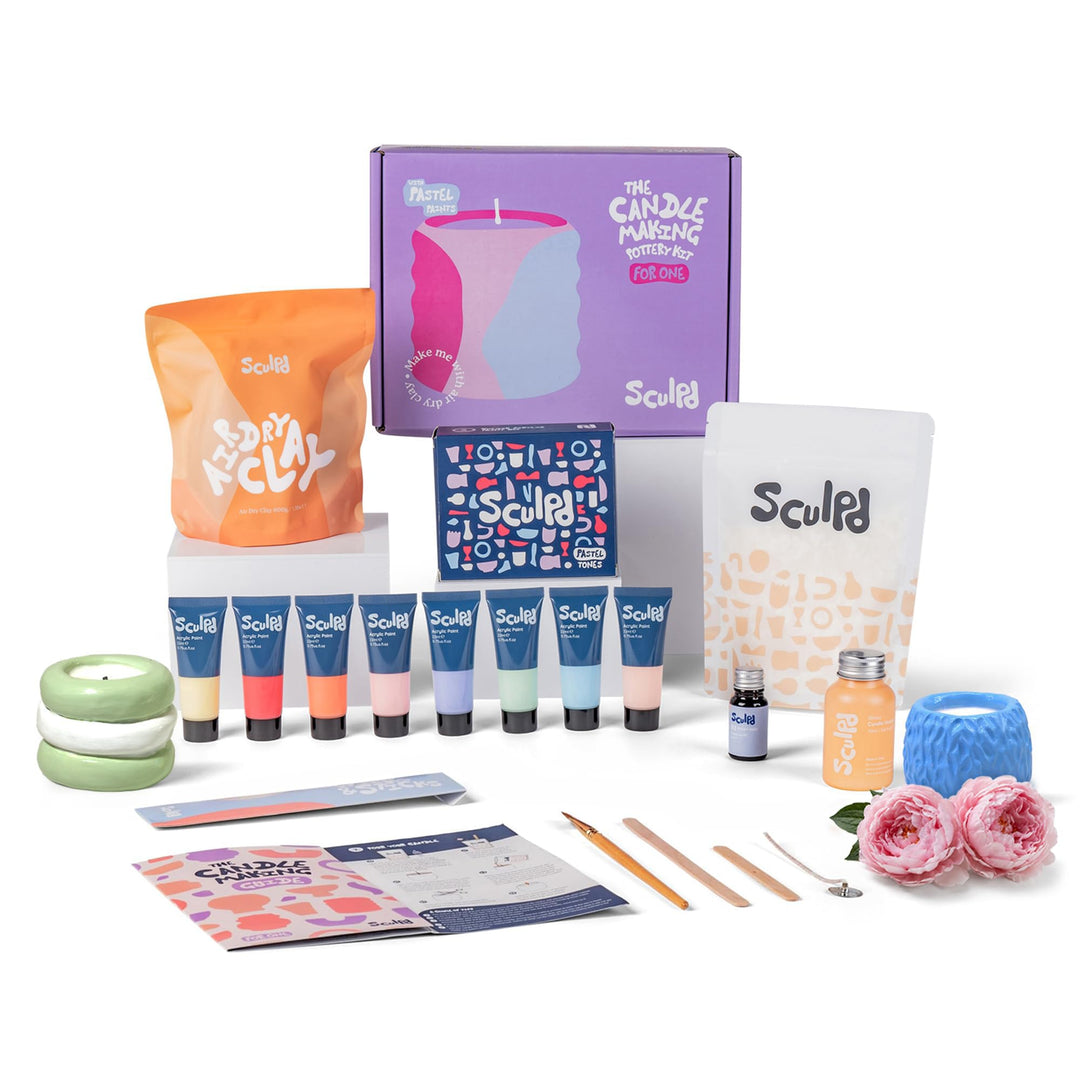 Sculpd Töpferei-Kit zur Kerzenherstellung für Erwachsene mit lufttrocknendem Ton und Acrylfarben-Set