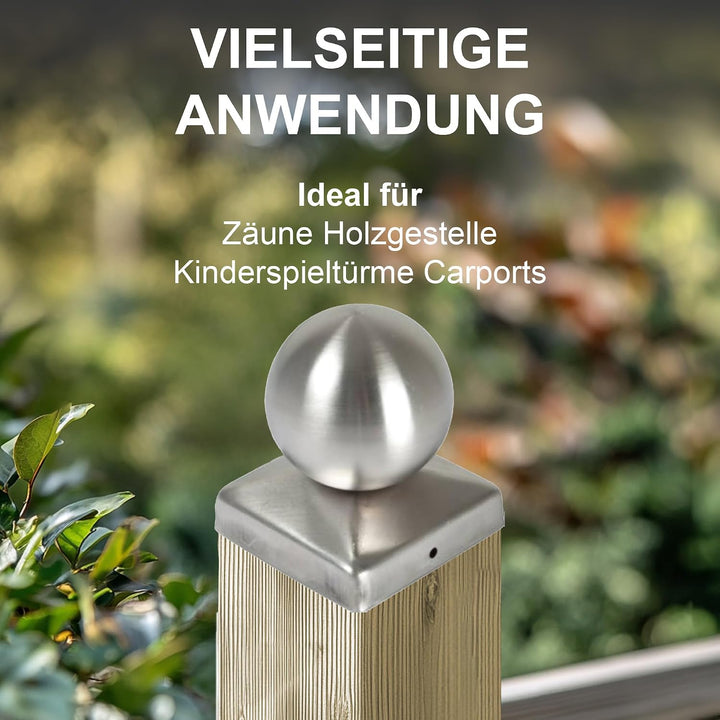 h2i Pfostenkappe Kugel | Edelstahl | 91 x 91 mm | 5 Stück | Eckige Abdeckkappe für Garten Holzpfoste