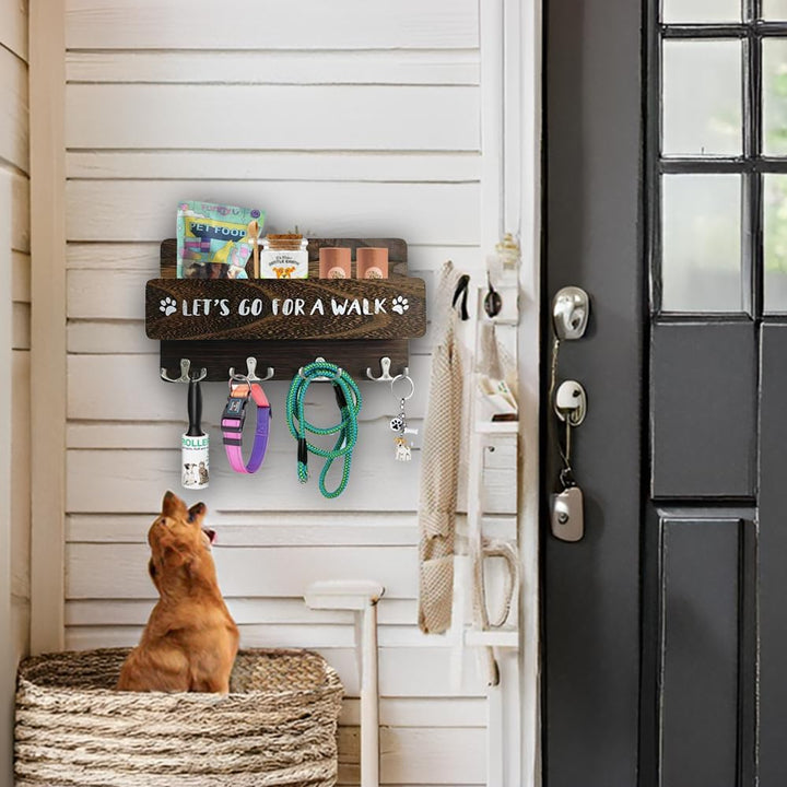 Hundegarderobe mit Ablage, Hundeleinenhalter Wand für Ordnen von Leinen und Zubehör, Wandhaken für H