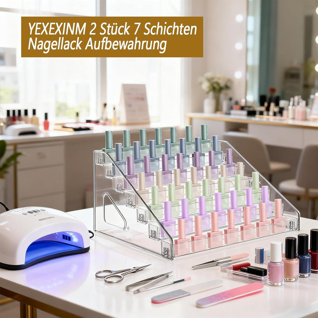 2 Stück 7 Schichten Nagellack Aufbewahrung, Acryl Nagellack Organizer Transparent Lippenstiftständer