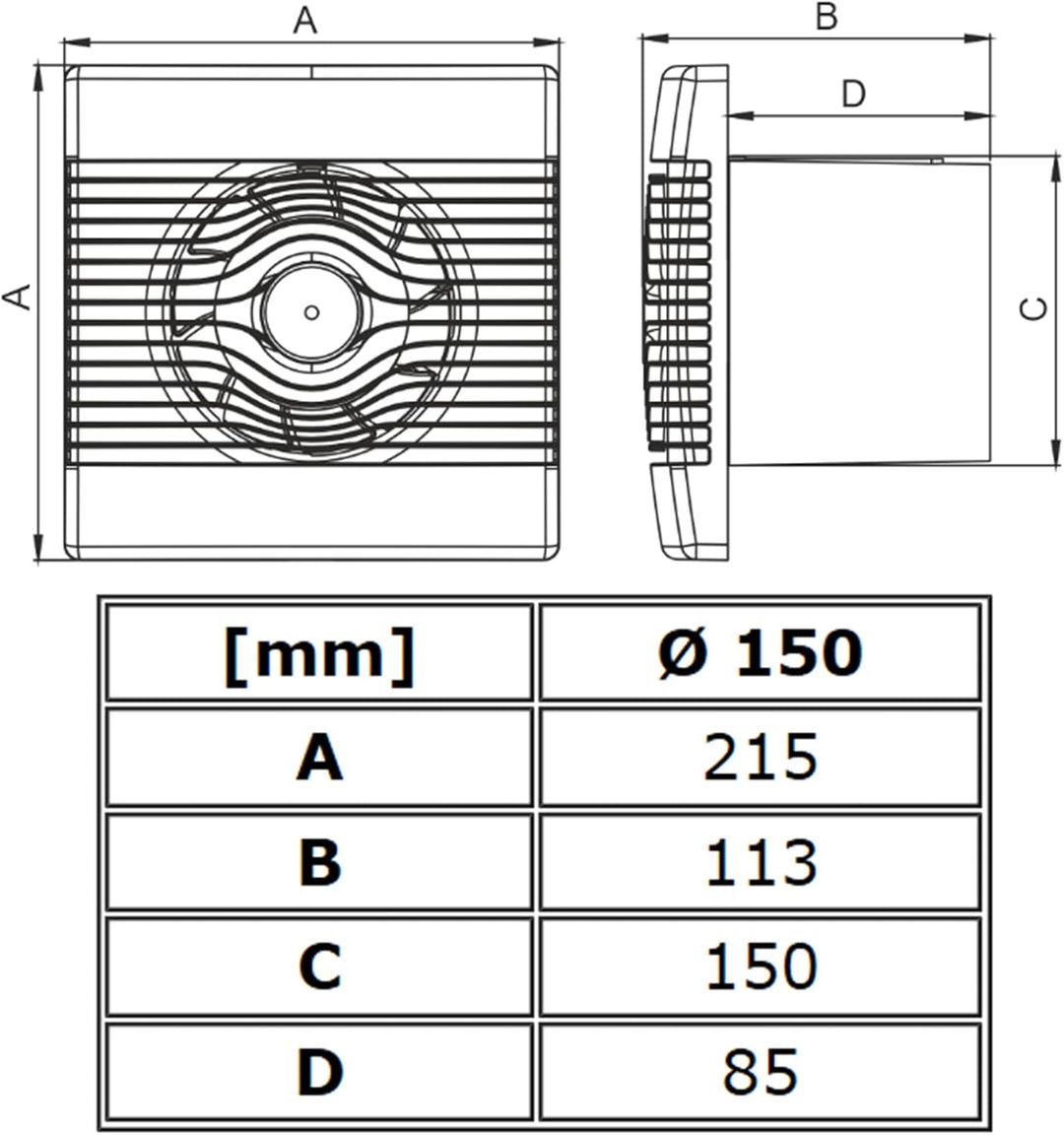 MKK Wohnraumventilator 100mm Wandmontage Lüfter Leise Badlüfter Weiss (Feuchtigkeitssensor), Feuchti
