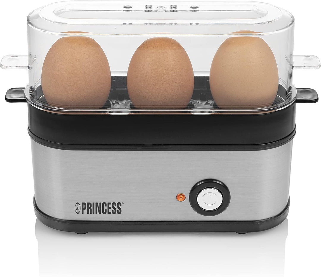 Princess Eierkocher - Edelstahlgehäuse, für 3 Eier geeignet, 200 Watt, Ein-und Ausschalter, verdeckt
