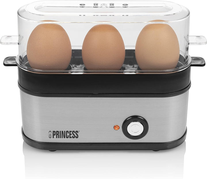 Princess Eierkocher - Edelstahlgehäuse, für 3 Eier geeignet, 200 Watt, Ein-und Ausschalter, verdeckt