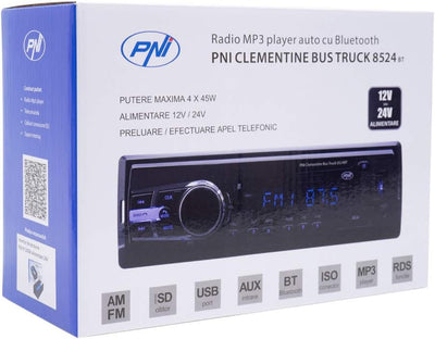 Radio MP3 Player Auto PNI Clementine Bus LKW 8524BT 4x45w, RDS, 12V / 24V 1 DIN cu SD, USB, AUX, RCA