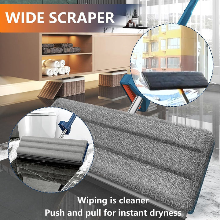 Grosser Flachmopp mit Auswringfunktion, dellyy Flachmopp, 360° Drehgelenk Bodenwischer Wischmopp Set