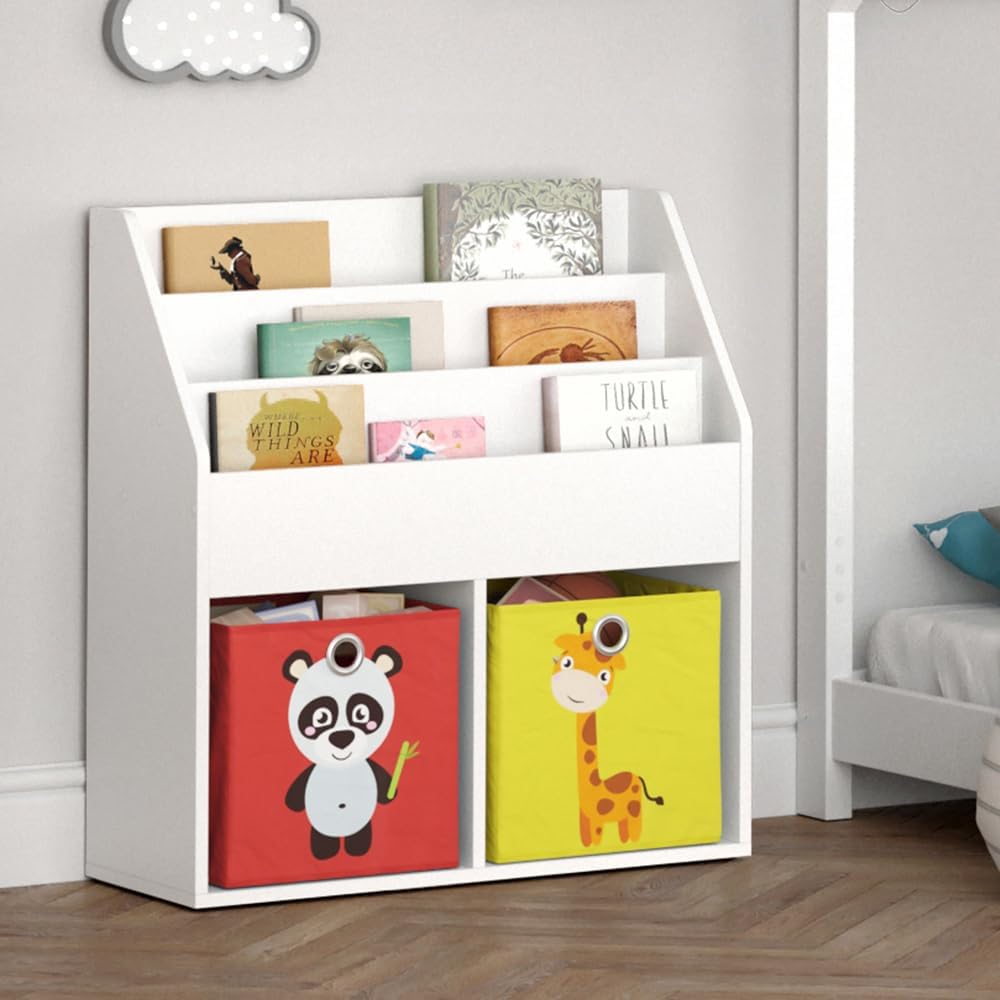 Vicco Kinderregal Luigi, Weiss, 72 x 79 cm mit 2 Faltboxen Opt.2 Weiss 72x79 mit Faltboxen Elefant/T