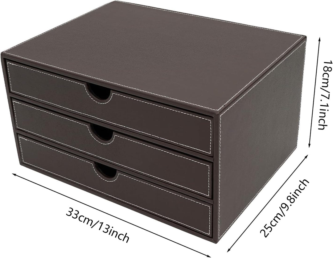 Schreibtisch Schubladenbox,3 Tier Aktenordner Pu-Leder,File Storage Organizer FüR BüRos Arbeitszimme