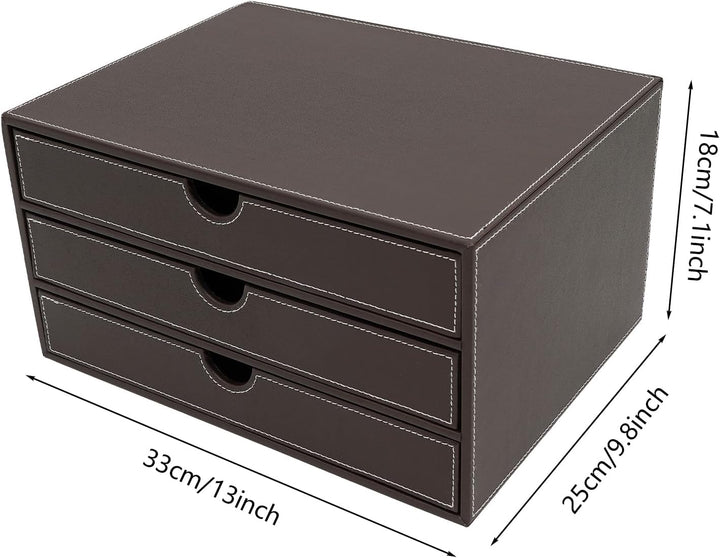 Schreibtisch Schubladenbox,3 Tier Aktenordner Pu-Leder,File Storage Organizer FüR BüRos Arbeitszimme