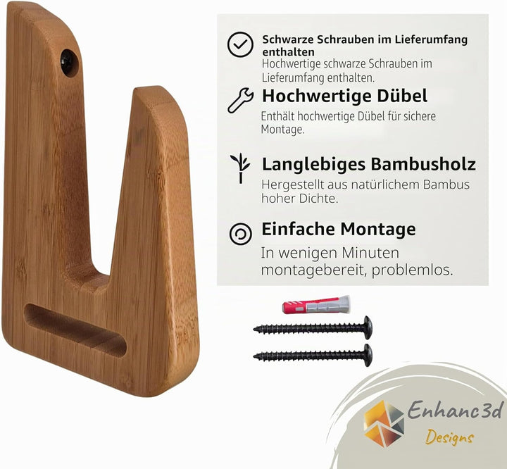 Skate-Wandhalter aus Bambusholz – Moderner und robuster Design – Skateboard-Wandhaken – Longboard-Wa