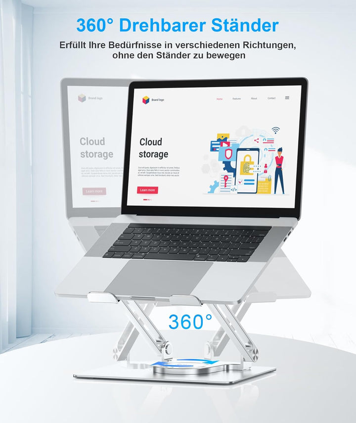 BoYata Laptopständer für Schreibtisch, Verstellbarer Computerständer mit 360° Drehbarer Basis, Ergon