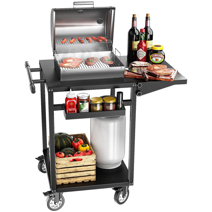Grillwagen mit Rollen – Mobiler BBQ-Vorbereitungstisch, doppelte Ablagefläche, 360°-Lenkrollen, Trag