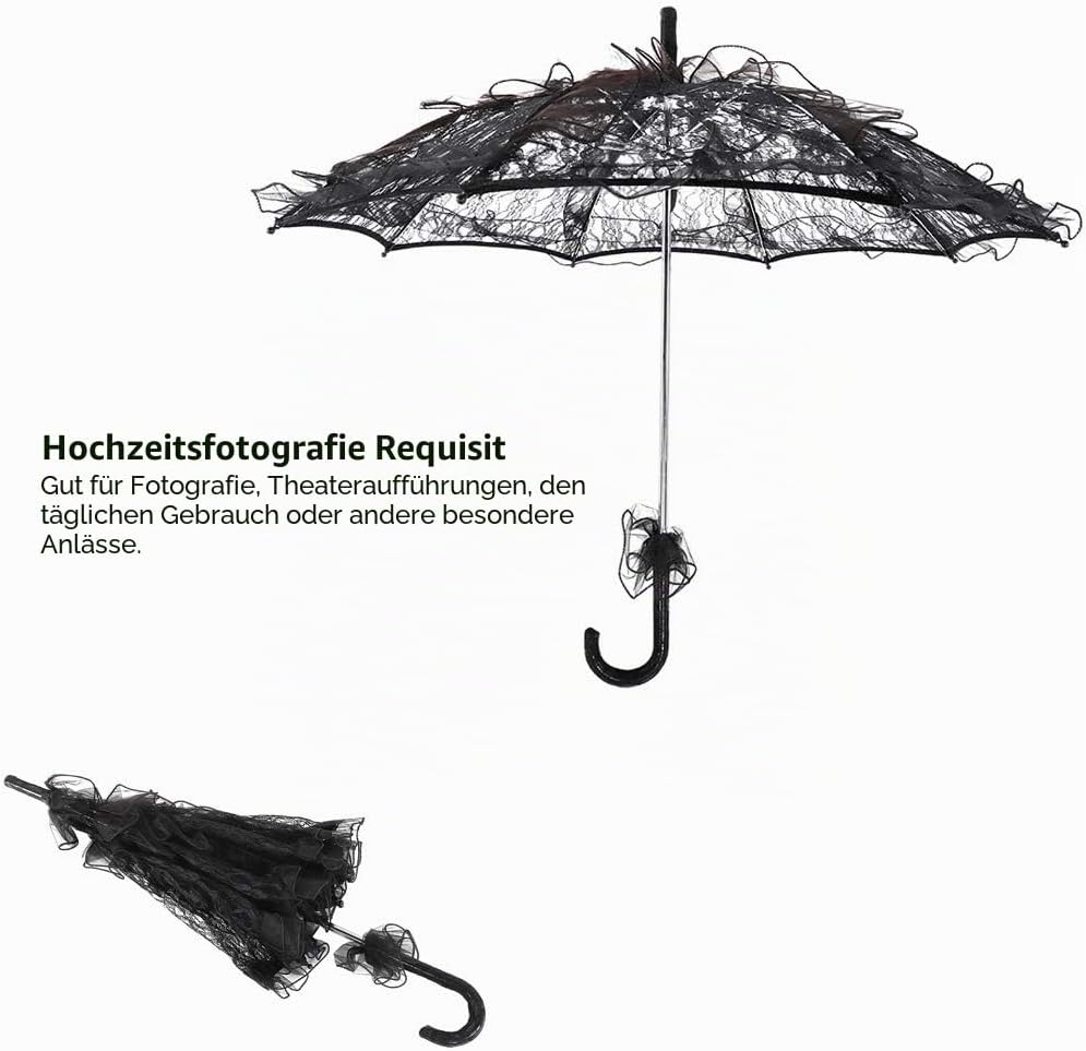 Verrückter Bridal Lace Cotton Umbrella, Blume Bestickt Regenschirm für Hochzeitsfeiern Tanzen Fotogr