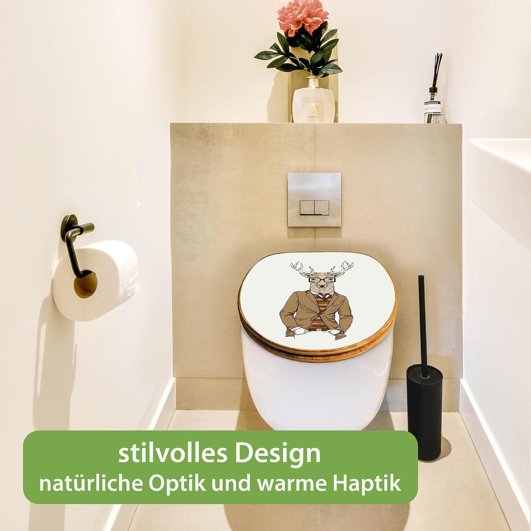 banjado Design WC Sitz Bambus Absenkautomatik 45,8x37,5cm - Toilettendeckel mit Absenkautomatik Holz