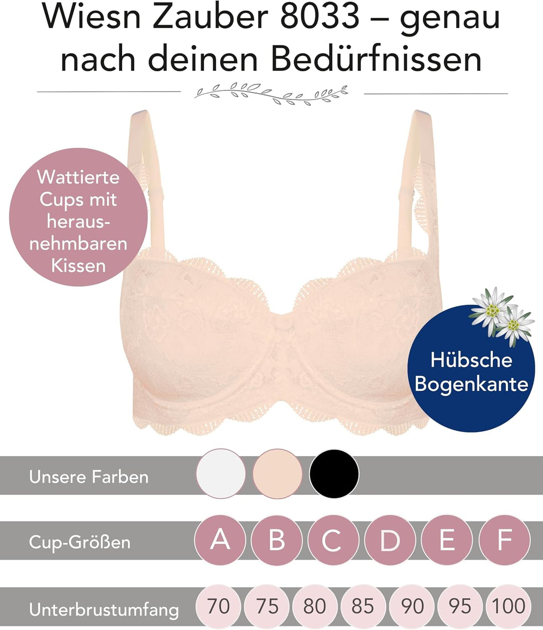 Susa Dirndl BH Wiesn-Zauber/Bügel-Push-Up BH mit besonders volumenreichen Schalen/BH mit einfachem D