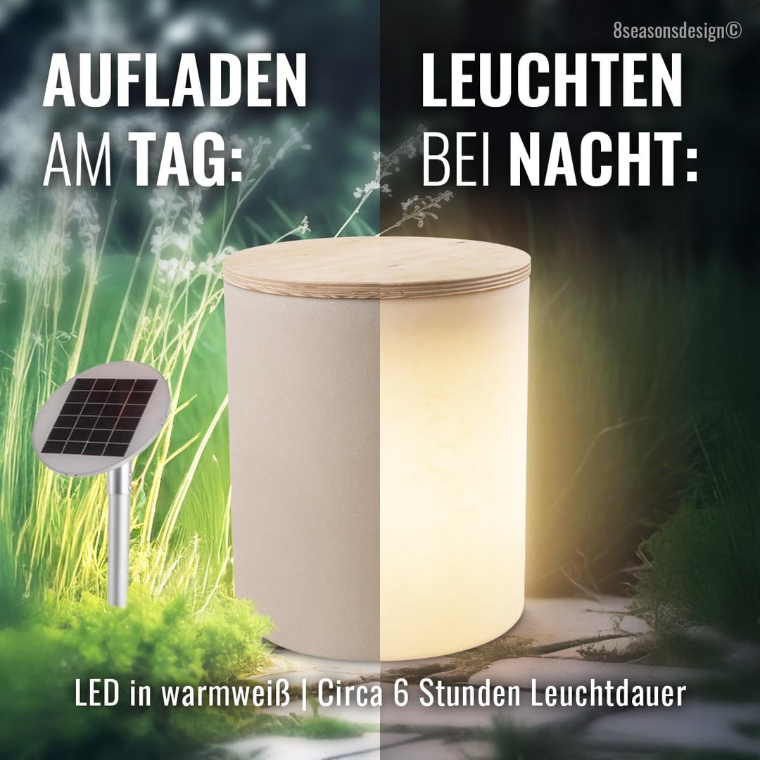 8 seasons design Beistelltisch Garten Solar 45 cm, Shining Drum (sand), LED warmweiss, Dämmerungssen