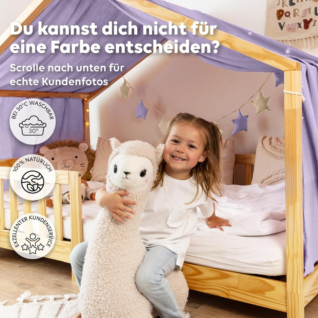 Hausbett Himmel [in 12 Farben] Betthimmel Hausbett aus 100% Baumwolle Musselin - Stoffhimmel für Hau