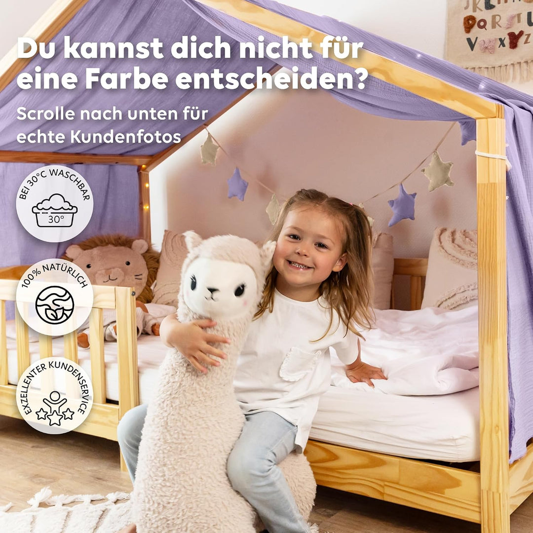Hausbett Himmel [in 12 Farben] Betthimmel Hausbett aus 100% Baumwolle Musselin - Stoffhimmel für Hau