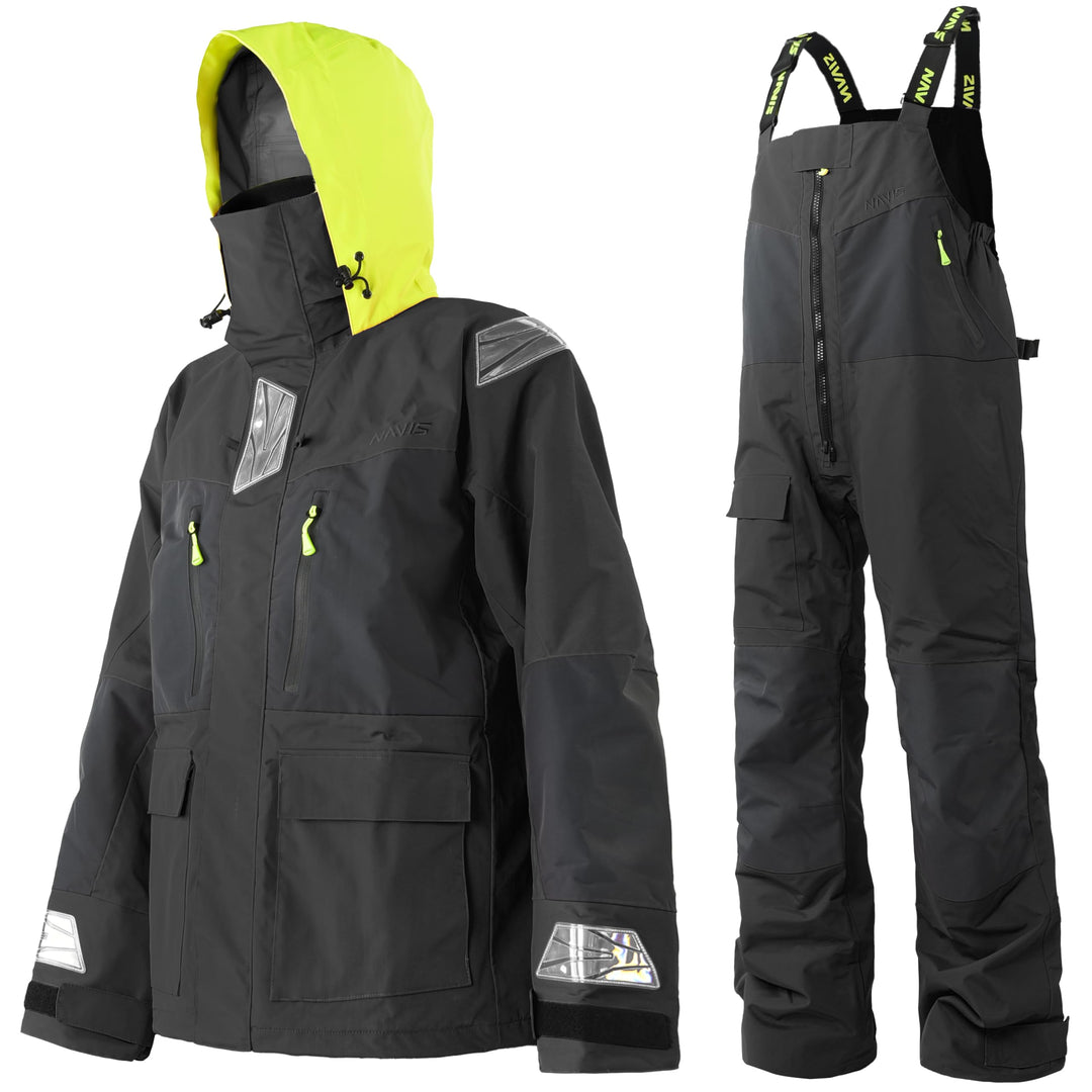 Herren Offshore Segelanzug 3-Lagen Wasserdicht Atmungsaktiv - Profi Segeljacke mit Neon-Kapuze & Ref