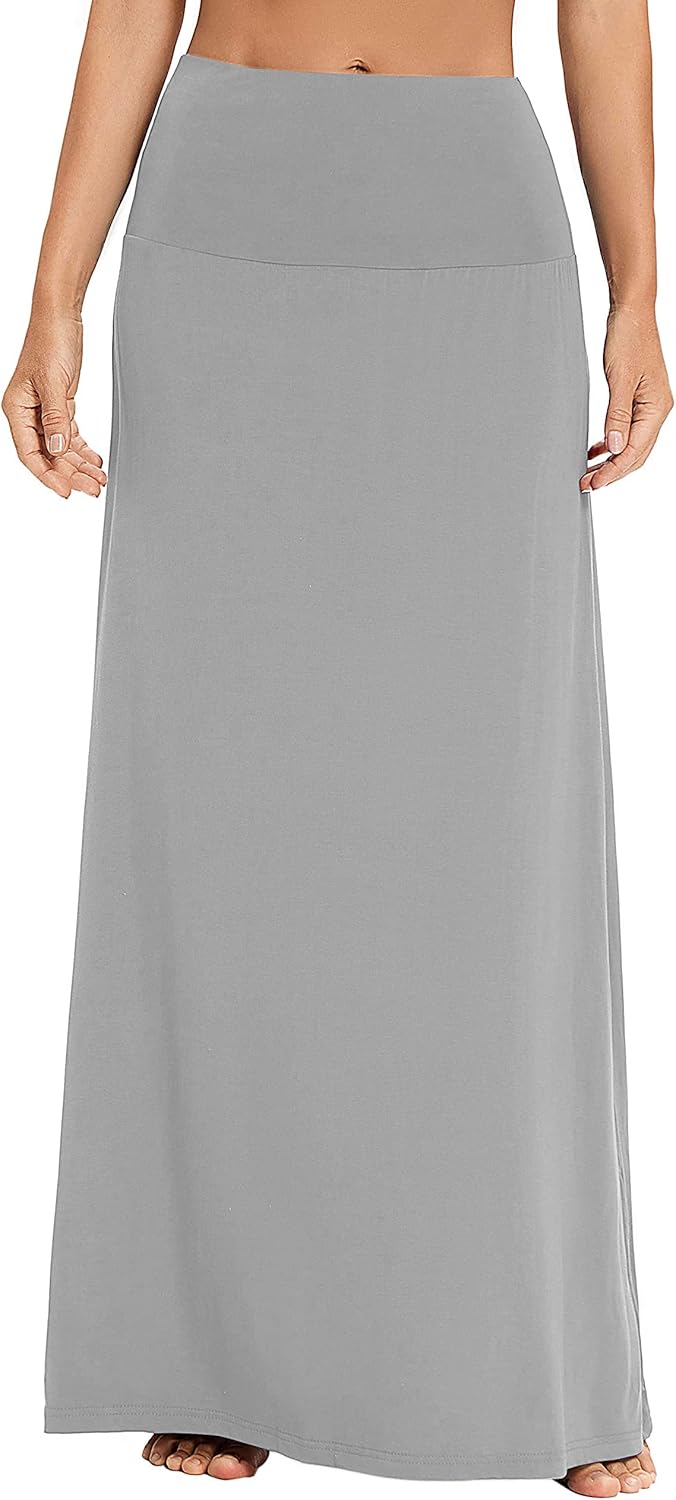Damen Sommer Hohe Taille Boho Yoga Maxi Rock Elastisch Pull On Lang Röcke S Hellgrau, S Hellgrau
