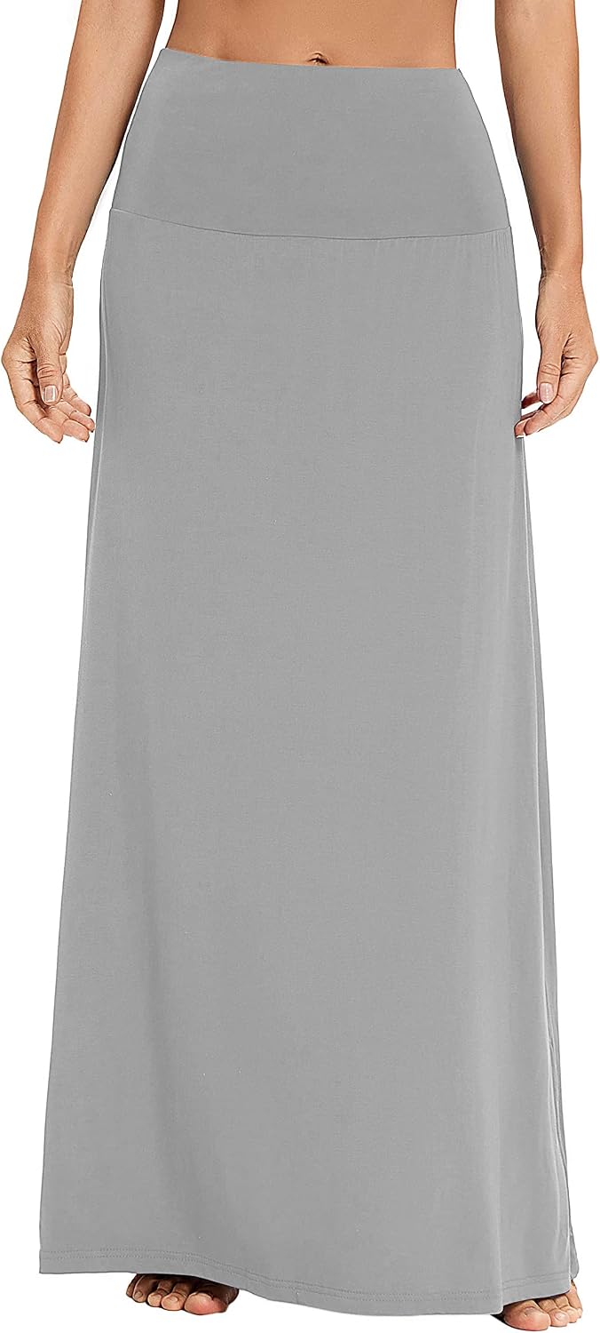 Damen Sommer Hohe Taille Boho Yoga Maxi Rock Elastisch Pull On Lang Röcke M Hellgrau, M Hellgrau