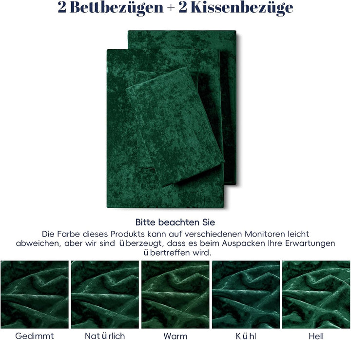 PHF P Velvet Duvet Cover Set Emerald Green S*2 DE Emerald Green 135 x 200 cm (X2), Emerald Green 135